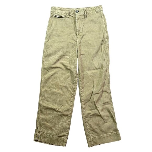 Quince Pants - Quince Womens Organic Stretch Cotton Twill Wide-Leg Crop Pant, Olive Khaki Sz 26